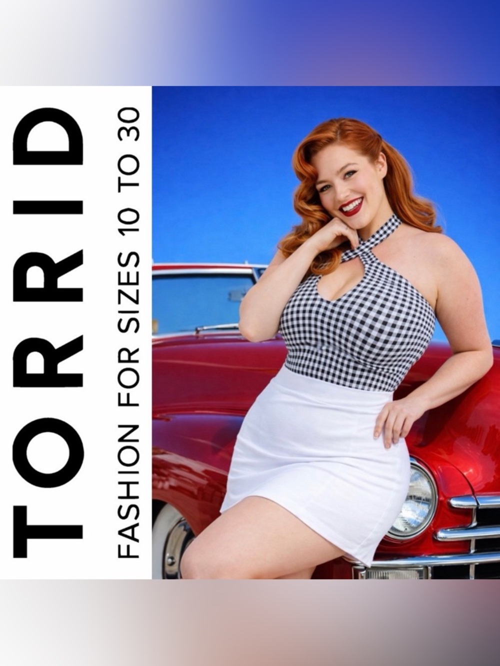 Torrid Black & White Gingham Retro Chic Foxy Twist-Neck Halter Top, Large, NWT!